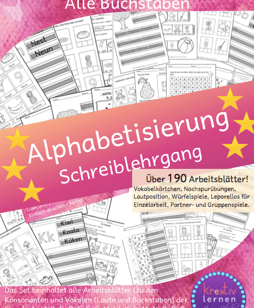 Über 190 Arbeitsblätter zu den Buchstaben für den Schreiblehrgang