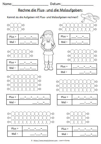 Multiplizieren lernen: Plus und Malaufgaben im Vergleich.