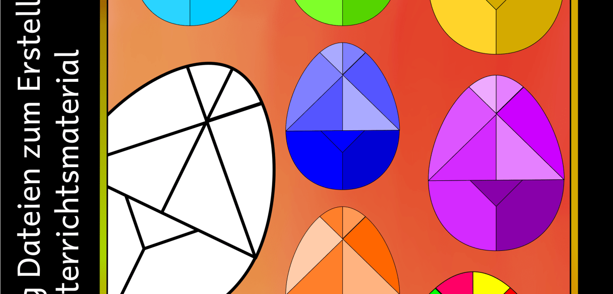 11 Farbige und 2 Schwarz-Weiß Versionen vom Tangram Ei