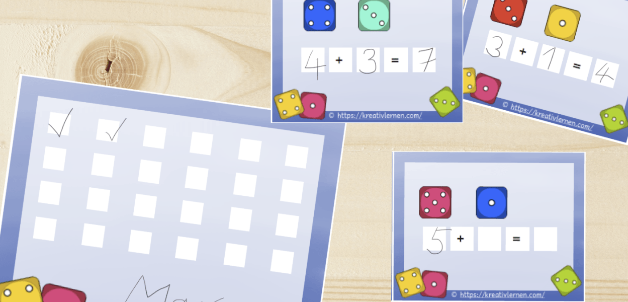 30 Rechenaufgaben mit Würfeln zur Addition