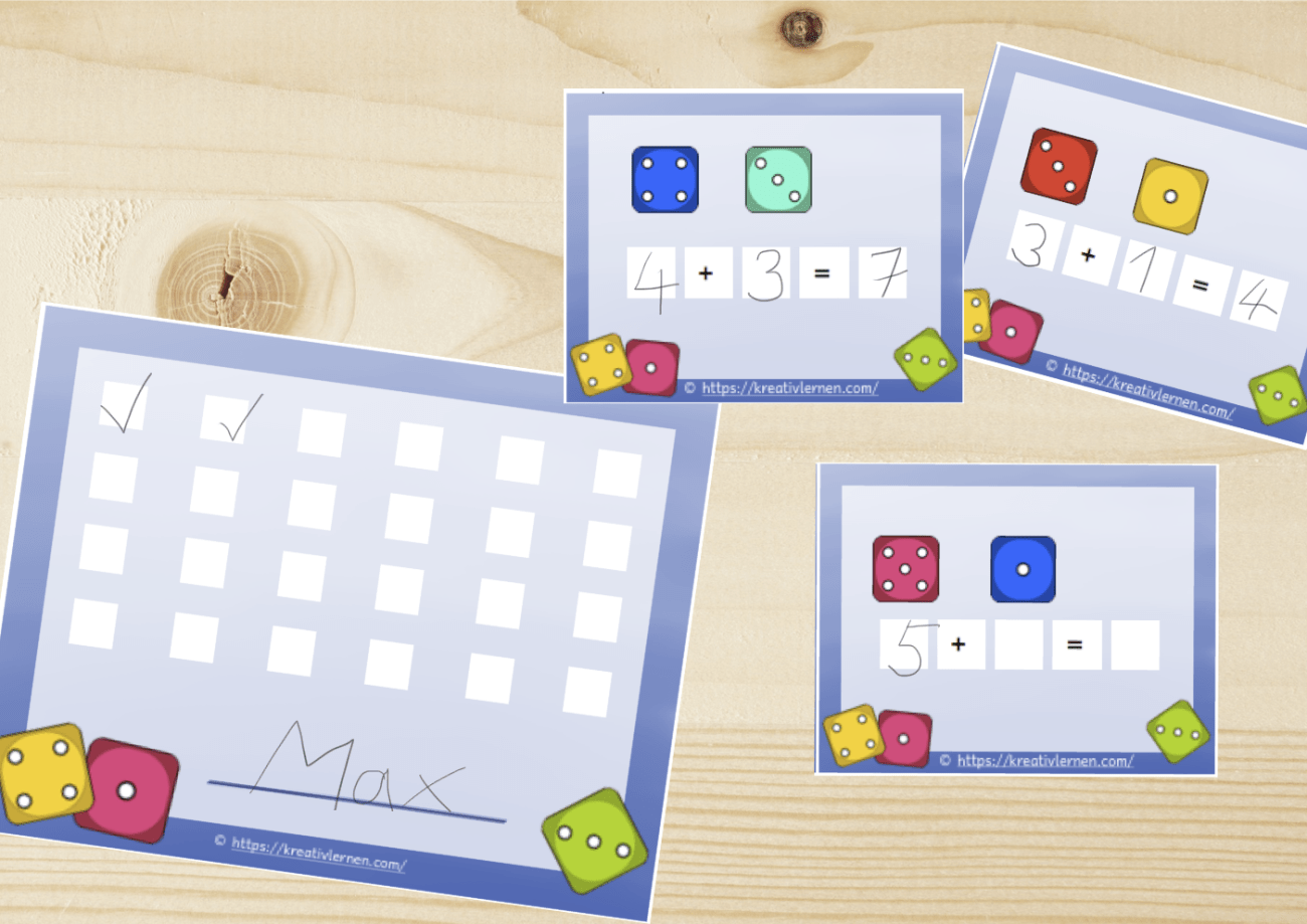 30 Rechenaufgaben mit Würfeln zur Addition