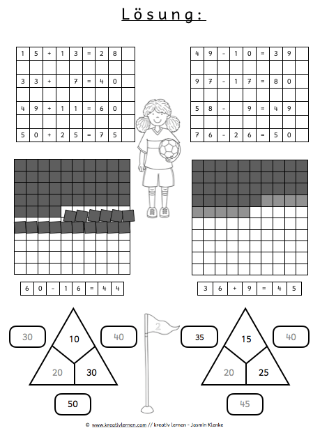 Lösungsblatt Additionsaufgaben zum Zehner Klasse 2