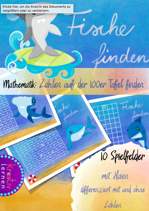 10 Spielfelder in differenziertes Ausführung mit coolen Haien! So haben auch deine Jungs Spaß am Erobern des Zahlenraums bis 100 und Orientierung im Zahlenraum bis 100 wird ein Kinderspiel!