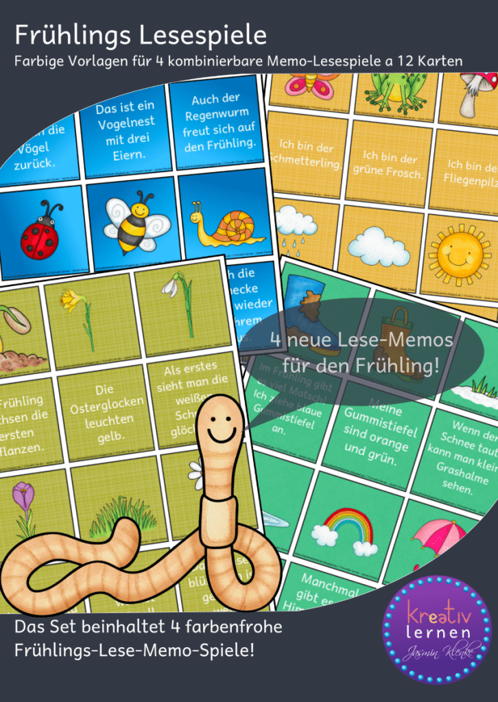 Lesespiele für den Anfangsunterricht. Vier Spiele bei denen die Schüler wie bei einem Memoria Spiel die passende Bildkarte finden müssen.