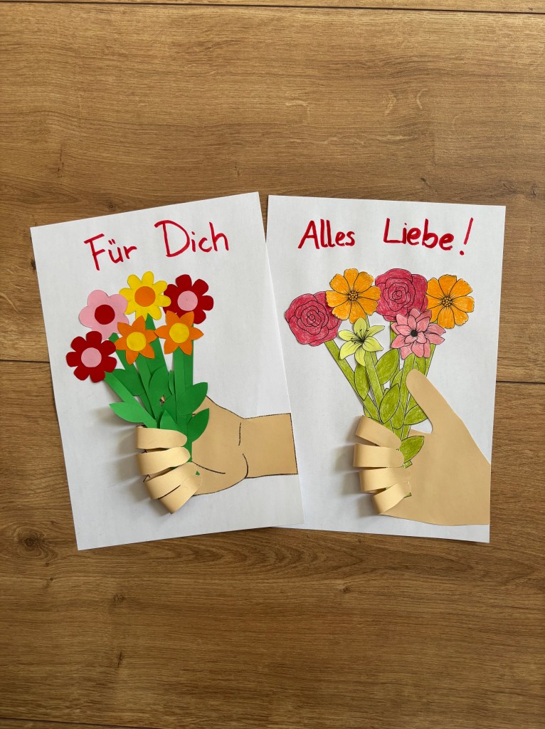 Basteln, Malen, Schneide, Kleben und einen Blumengruß zum Muttertag verschicken.