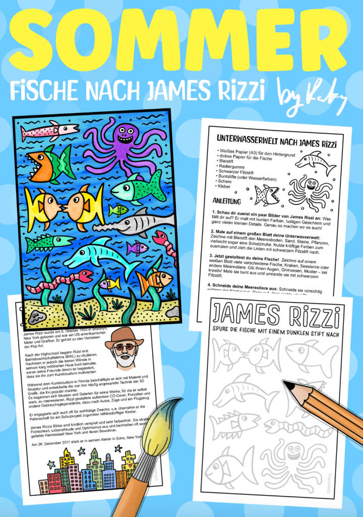 Sommerliche Bilder im Stil von James Rizzi gestalten.
