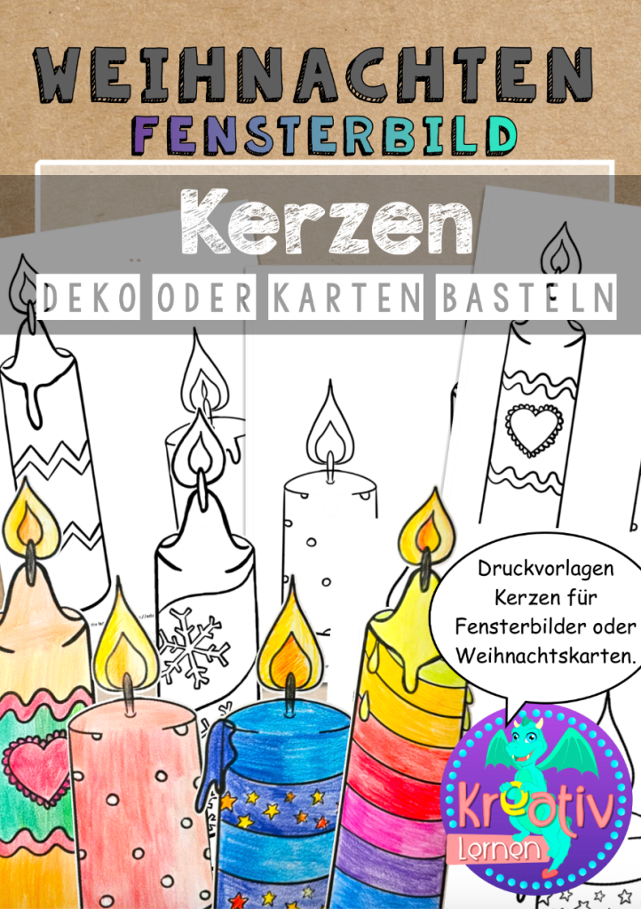 Kerzen Ausmalbilder zum Dekorieren von Fenstern oder Türen. Bastle mit deinen Schülern  wunderschöne Fensterbilder. Ideal für eine Vertretungsstunde.