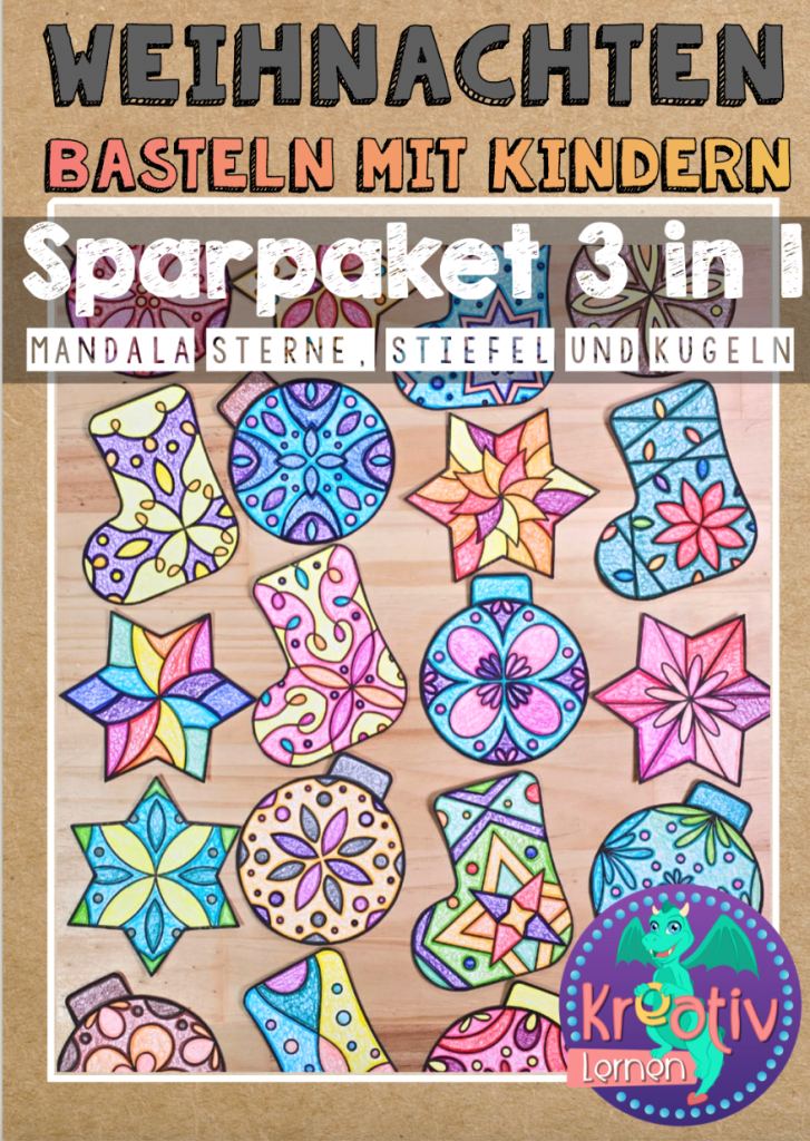 Nikolausstiefel,Sterne und Christbaumkugeln Mandalas. Wunderschöne Ausmalbilder für die Weihnachtszeit.