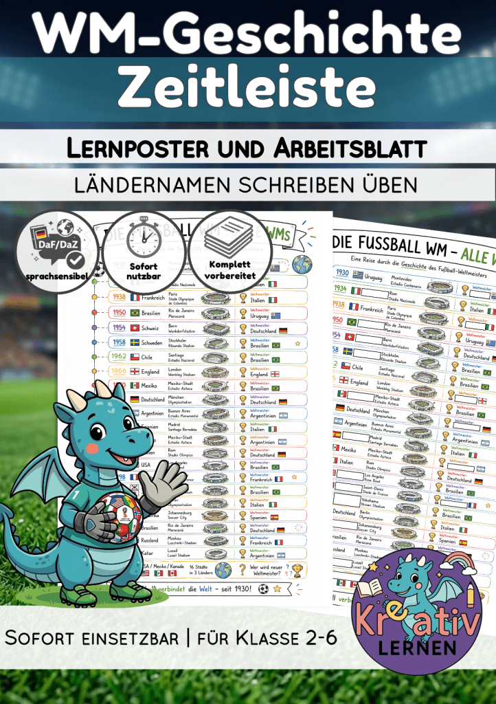 Zeitleiste - die WM seit 1930 bis 2026, Austragungsorte, Endspiele und Gewinner auf einen Blick.